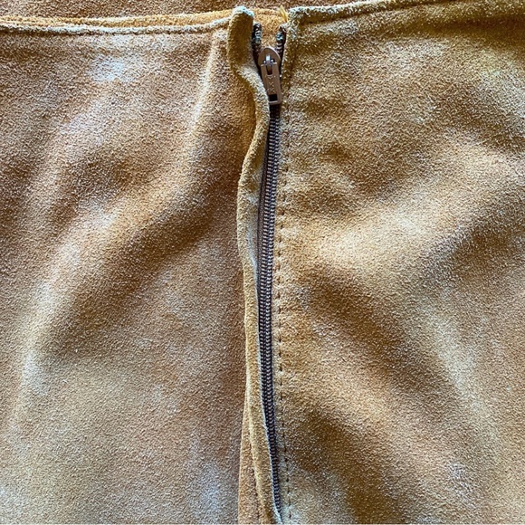VINTAGE 1980s SUEDE SKIRT AVON FASHIONS BOHO GRUNGE SIDE ZIP SIZE 17/18 MCM TAN - Picture 7 of 11